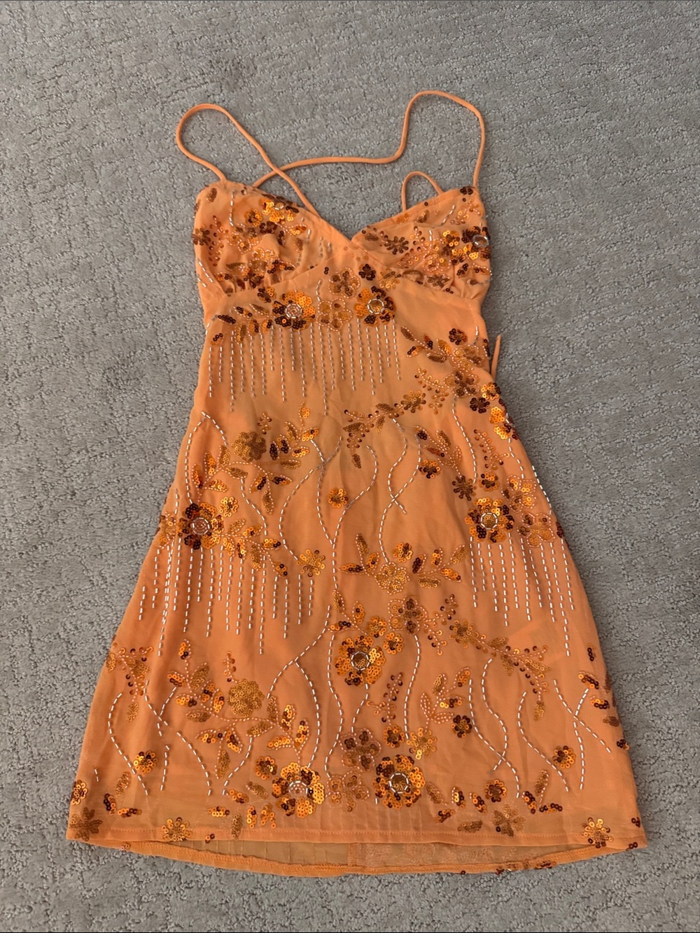 Peppermayo Embroidered Orange Spaghetti-Strap Dress